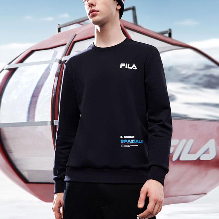 Fila Casual Commuting Simple Knit Logo Long Sleeve Pullover Sweatshirt Men Sweatshirt Legendary-Blue F11M249213FNV