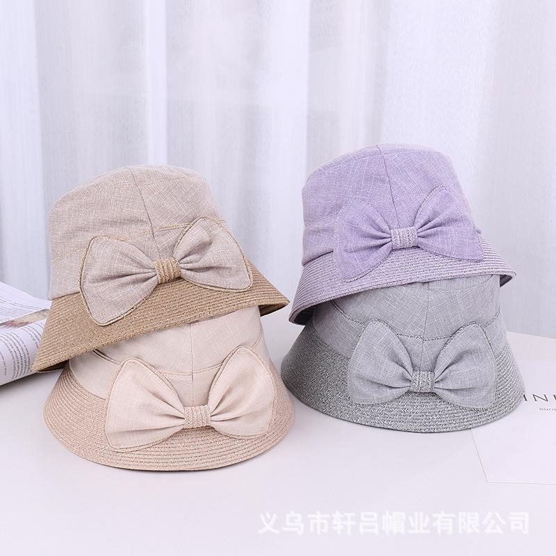 New Cotton and Linen Basin Hat Women's Casual Versatile Sunshade Bucket Hat Elegant Bow Wide Brim Sunscreen Bucket Hat