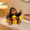 Whimsical Room Decoration Sasquatch And Duck Figurine, on Swimming Ring Statue, Creative Car Dashboard Accessory Funny Animal Statue for Home Tabletop