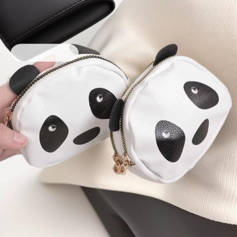 Creative Double Layer Coin Purse Panda Shape Multifunctional Key Bag Zipper Portable Small Handbag