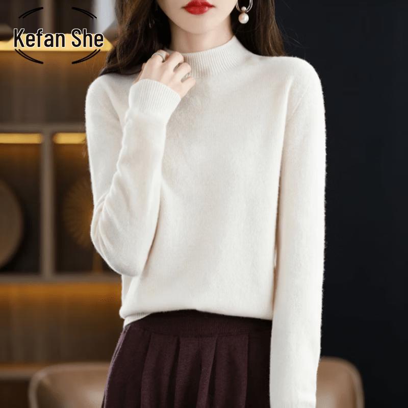 Women's Pure Wool High-Neck Casual Pullover Sweater