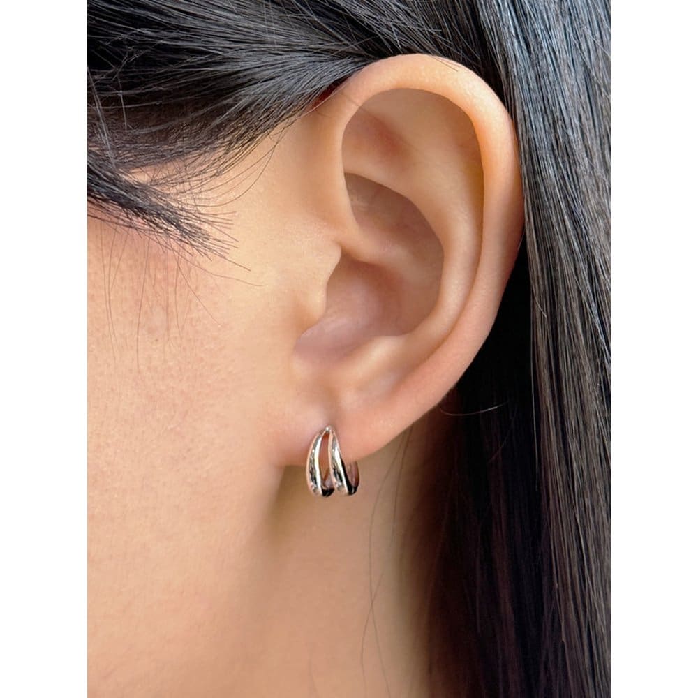 [Baiyer] Silver (W) Two-Line Mini One-Touch Earrings Bh7E40714W9Xxx