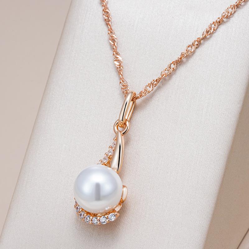 Luxury  Rose Gold Color Pendant Necklace For Women Unique Geometric Pearl Pendant Bride Daily Fine Jewelry  New