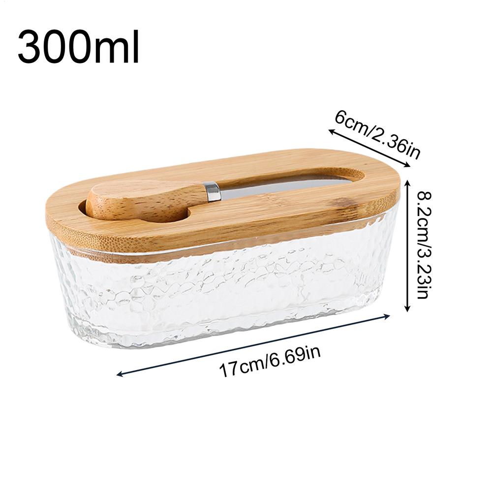 Butter Tray 300ml Clear Airtight Vintage Square Glass Food Containers Cheese Storage for Cheese Vegetable Fruit Office Apartment