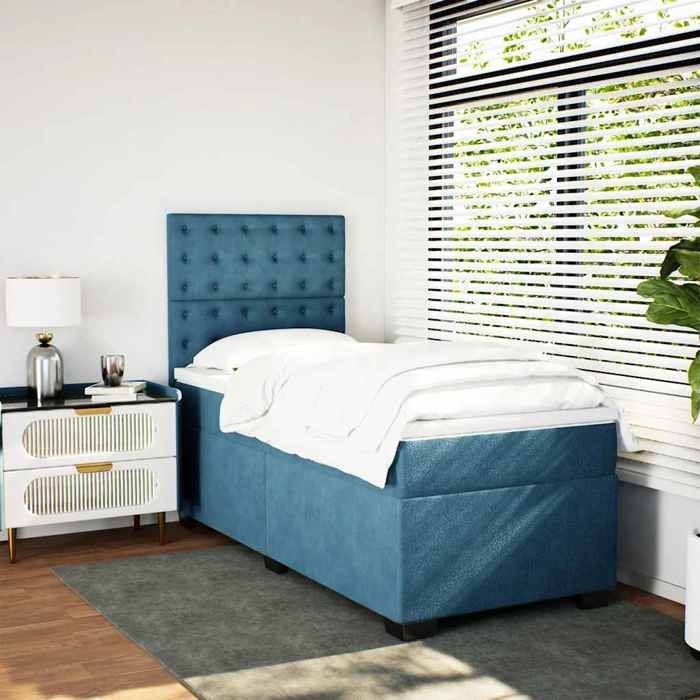 Maison Exclusive - Sommier à lattes de lit avec matelas bleu 90x190 cm velours
