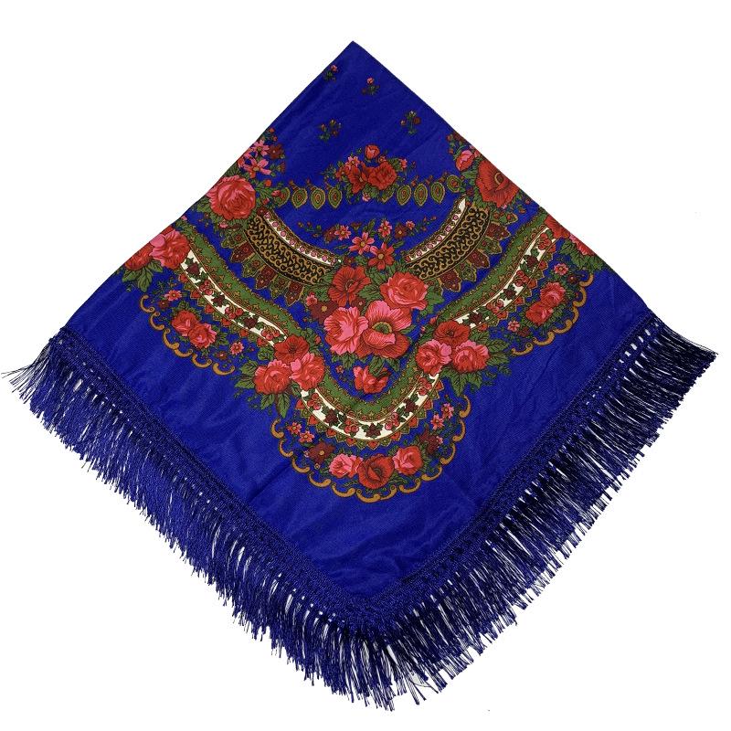 Russian Style Printed Tassel Square Scarf