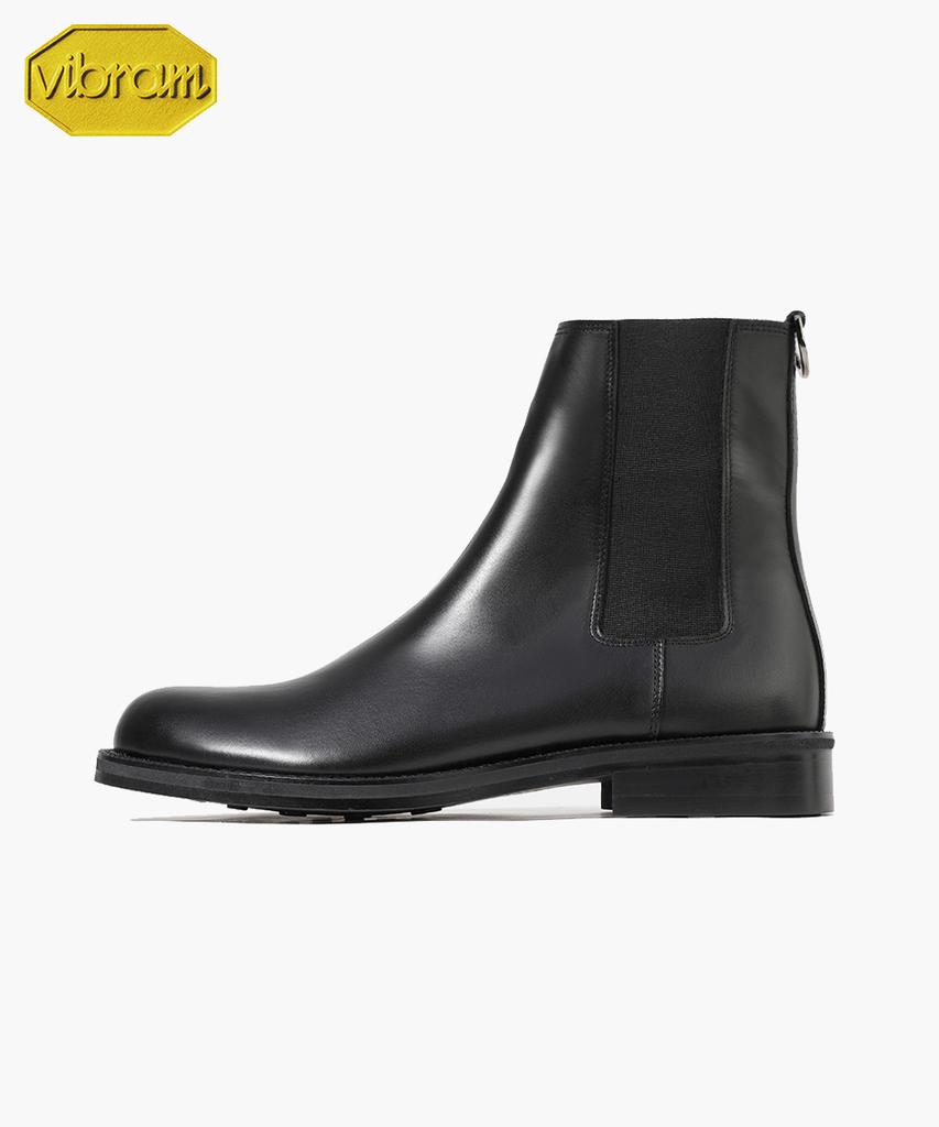 Firenze Atelier [Vibram] Wide Round Toe Slim Banding Chelsea Boots 8122 [Black Fg]