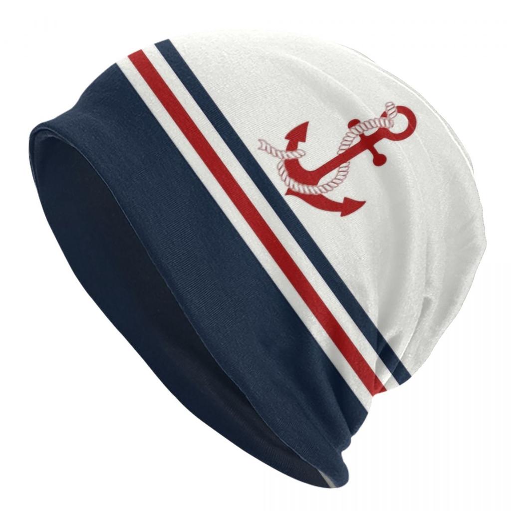 Custom Navy Blue Stripes Nautical Anchor Boat Bonnet Hat Knit Hat Unisex Women Hip Hop Unisex Winter Warm Skullies Beanies Caps