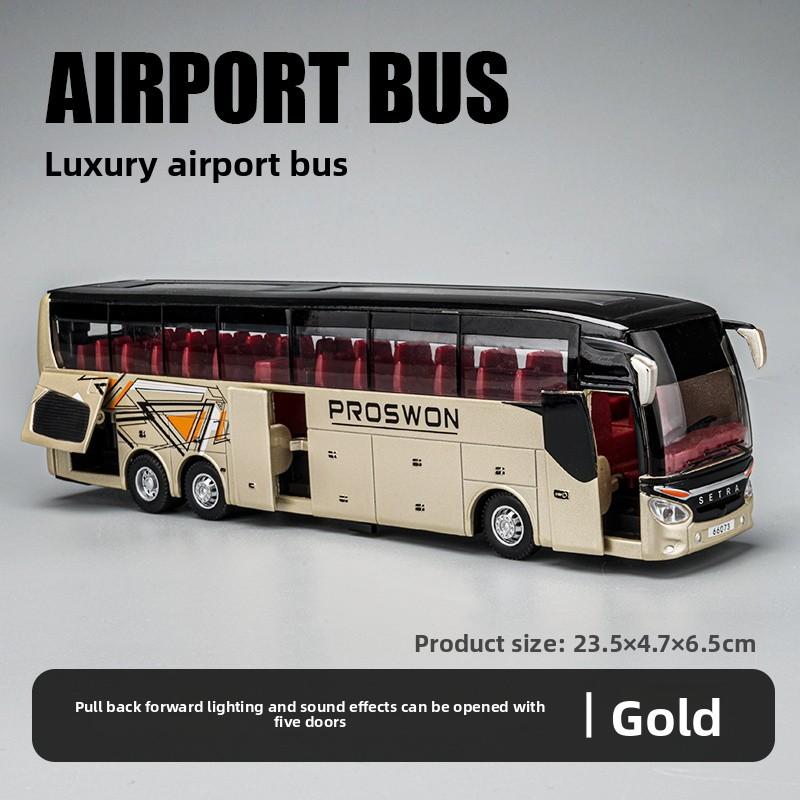 1/32 Scale Diecast Alloy SETRA Luxury Bus Model Children's Toy Car Business Travel Bus Pull Back Sound and Light Miniature