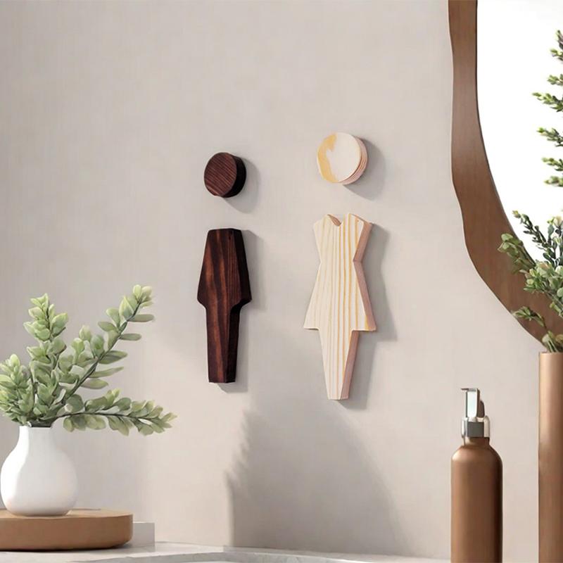2Pcs Bathroom Decoration Premium Bathroom Sign Solid Wood Men'S And Women'S Toilet Sign Home Bathroom Decor