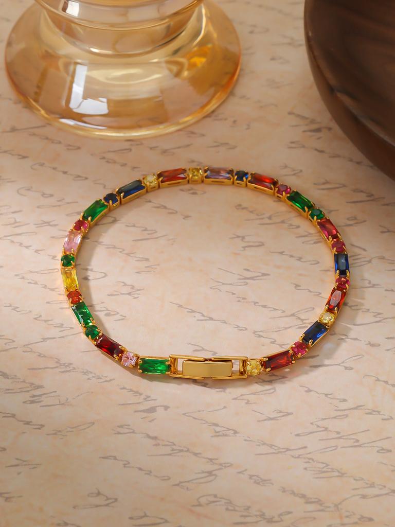 Retro Personalisiertes Licht Luxus Farbe Zirkon Armband Ins Damen Vielseitig High-End Sinn Schlicht Nische Temperament Halskette