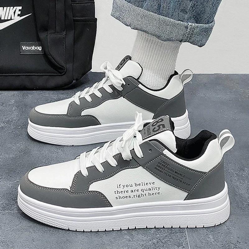 

Men s Flat Bottom Casual Shoes New Fashion Wear-resistant Soft Soles Men Sports Shoes 2024 Leather Non-slip Man Vulcanized Shoes 39 сірий колір