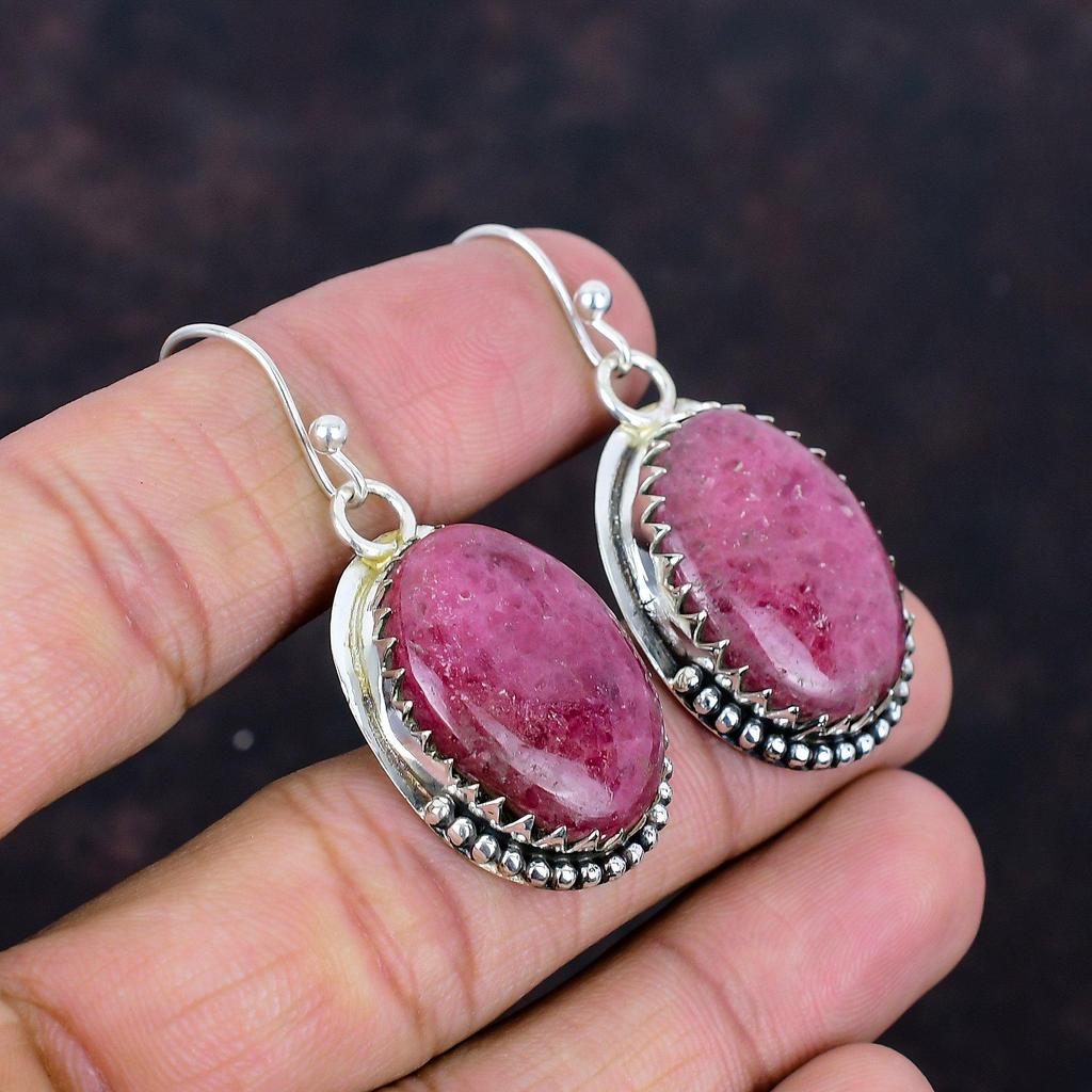 Rhodonite Earrings Original Gemstone Earring Silver Jewelry Handmade Earring 925 Sterling Silver Earring Engagement Gifts Birthstone Jewelry