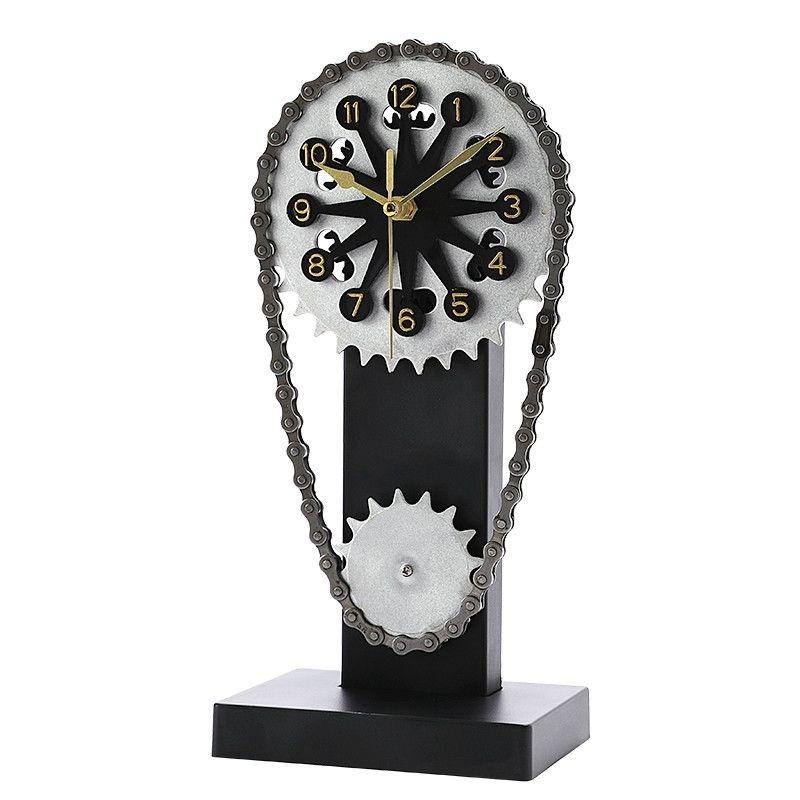 Vintage Rotating Gear Clock Ornament, Antique Style Desktop Clocks, Living Room Modern Table Decoration, Home Vintage Room Decor