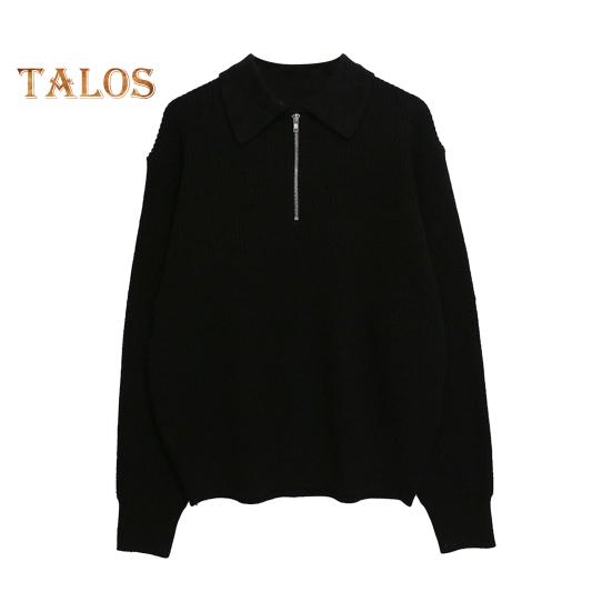 Fall Winter Men Sweater Turn-down Collar Half Zipper Long Sleeves Solid Color Loose Knitted Top Daily Wear School Work Knitwear