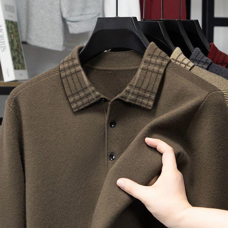 Men’s Lapel Thick Warm Knit Jacquard Polo Sweater - Autumn/Winter Collection