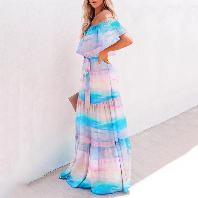 New Women's Clothing Dunhuang Chest Wrap Printing Gradual Change Color Pendulum Dress Dress