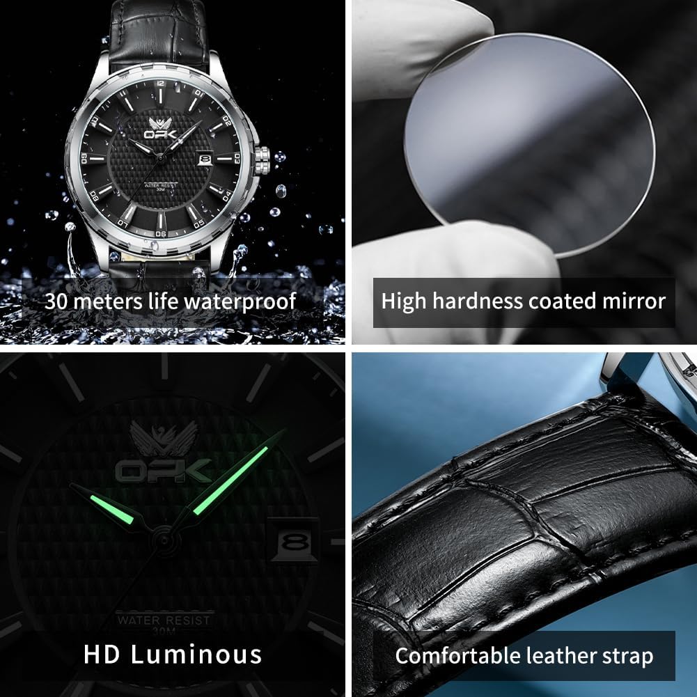OPK Quartz Simple and Stainless Classic Design with Date Luminous Perfect Gift for High School Students and Office Workers Men's Watch, Popular,