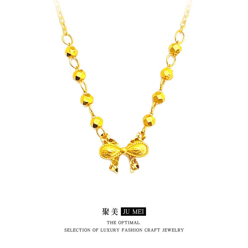 9999 24K real gold store same style women's gold necklace sweet bow collarbone chain sexy beautiful jewelry