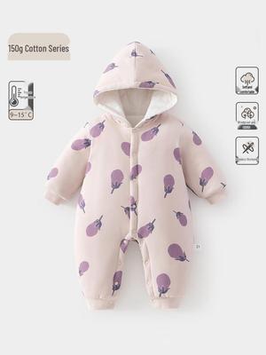 Baby Hooded Winter Jumpsuit: Thick Quilted Cotton for Newborns