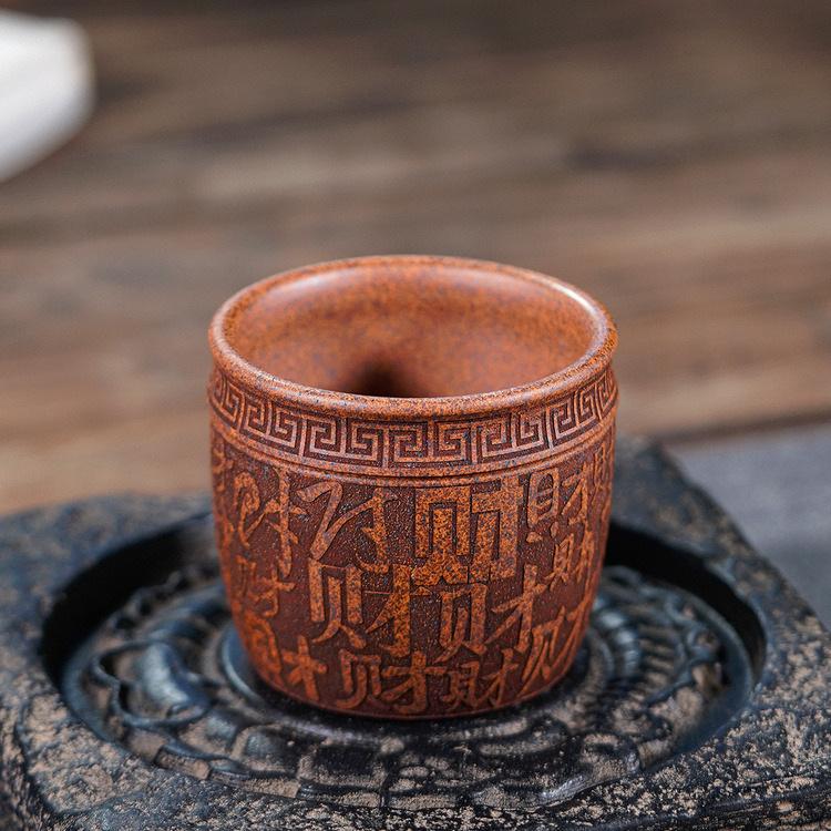 210ml Purple Clay Wood-fired Hundred Wealth And Fortune Teacup Luxury Tea Bowl Mug Tea-tasting Smelling Cup Chazhan Master Cups