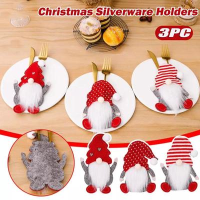 Christmas Cutlery Bag Faceless Gnome Holder Felt Knives Fork Tableware for Party