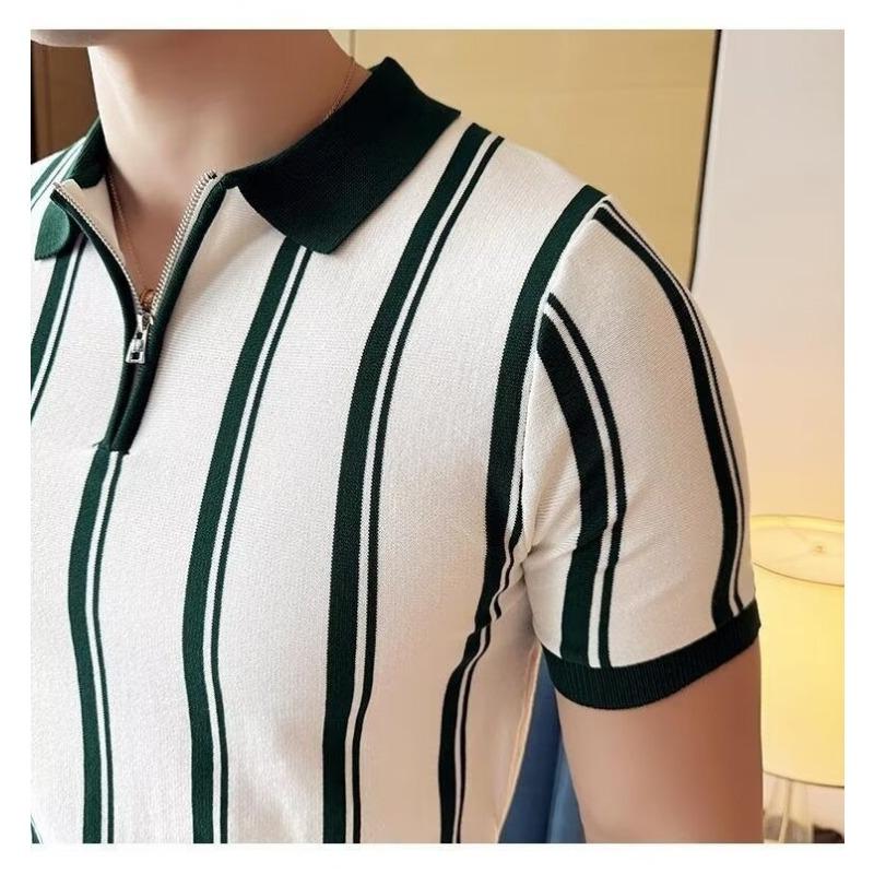 Men S Striped Short Sleeve Polo Shirt Business Casual Summer