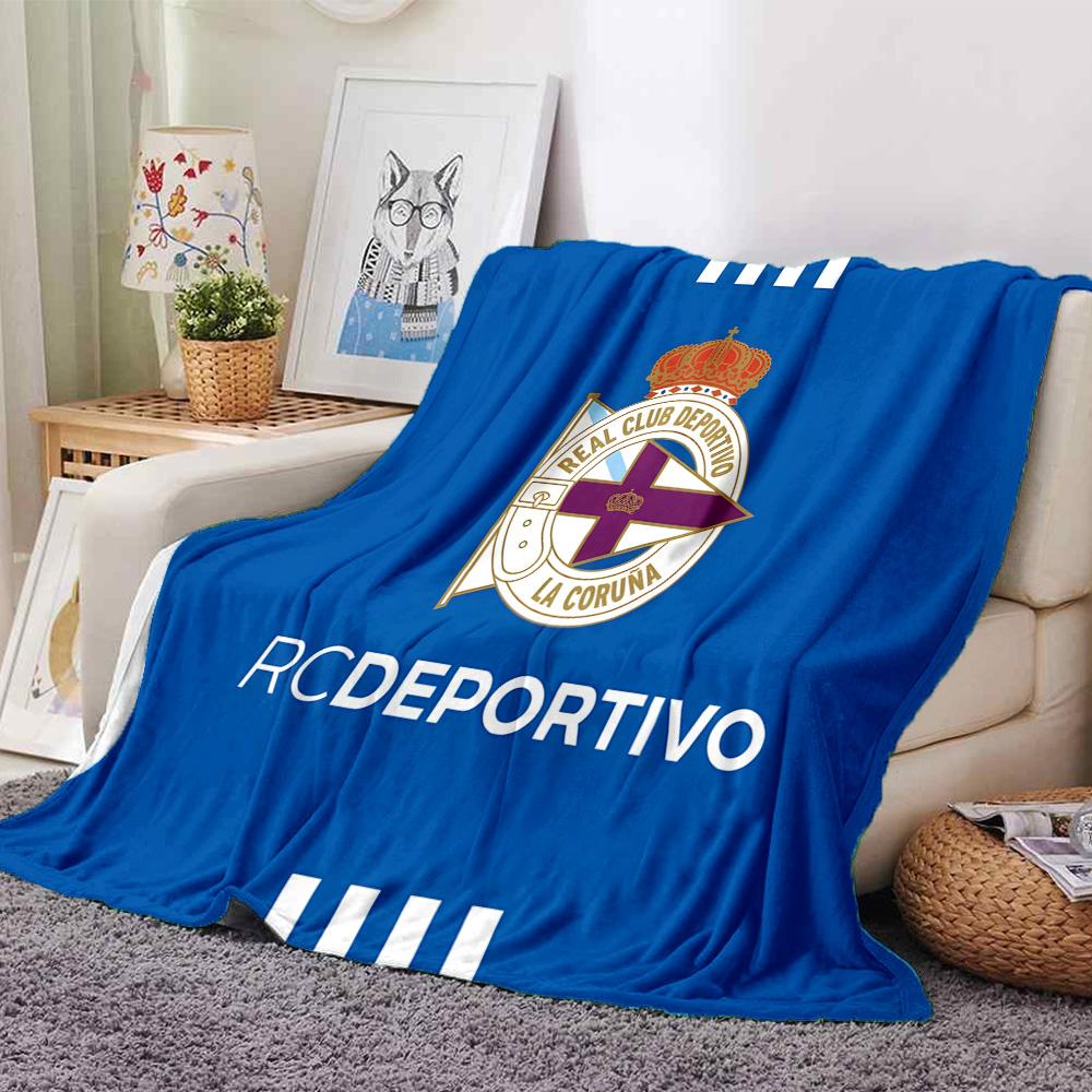 Deportivo A Coruna Crest Flannel Blanket, Soft Polyester, Modern Design, All-Season for Camping, Travel, Gifts for holidays or birthdays