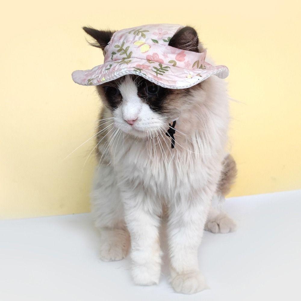 Cartoon Dog Fisherman Hat Adjustable Sun Protection Dog Sunshade Hats with Ear Holes Breathable Cat Sunscreen Hat Summer