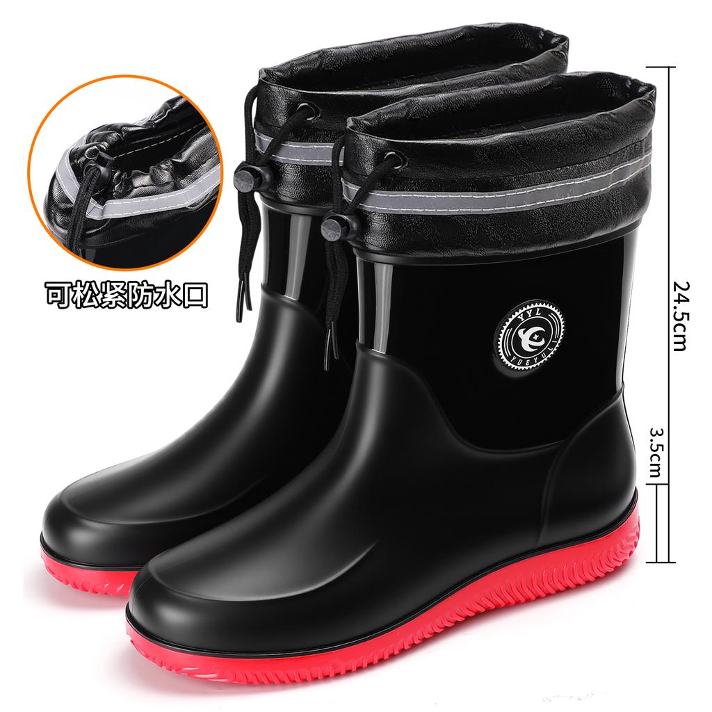 Men's medium tube fashion men's rain shoes rain boots velvet cotton rain shoes non-slip takeaway waterproof work shoes