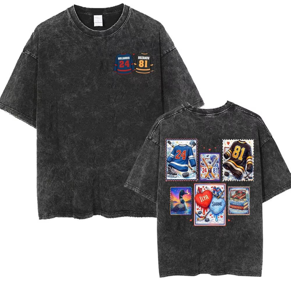 Heated Rivalry Hockey Romance Graphic Tee Shirt Men Women Fashion Vintage Washed TShirts Cotton Casual Short Sleeve Tshirt