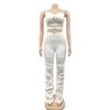 X5215 Women's Solid Color Sexy Camisole Bustier Zipper Vest and Long Pants Two-Piece Set