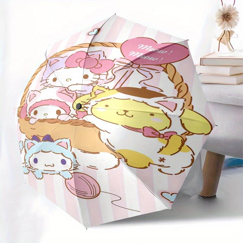 Hello Kitty,Sanrio Characters Automatic Folding Umbrella Simple 8 Rib Design, Bright Cartoon Pattern, Durable Iron Frame, Suitable For Trave