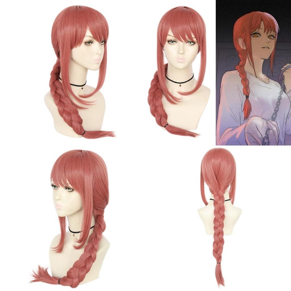Chic Chainsaw Man Makima Wig Long Pink Braid Synthetic Fiber For Cosplay And Party Props