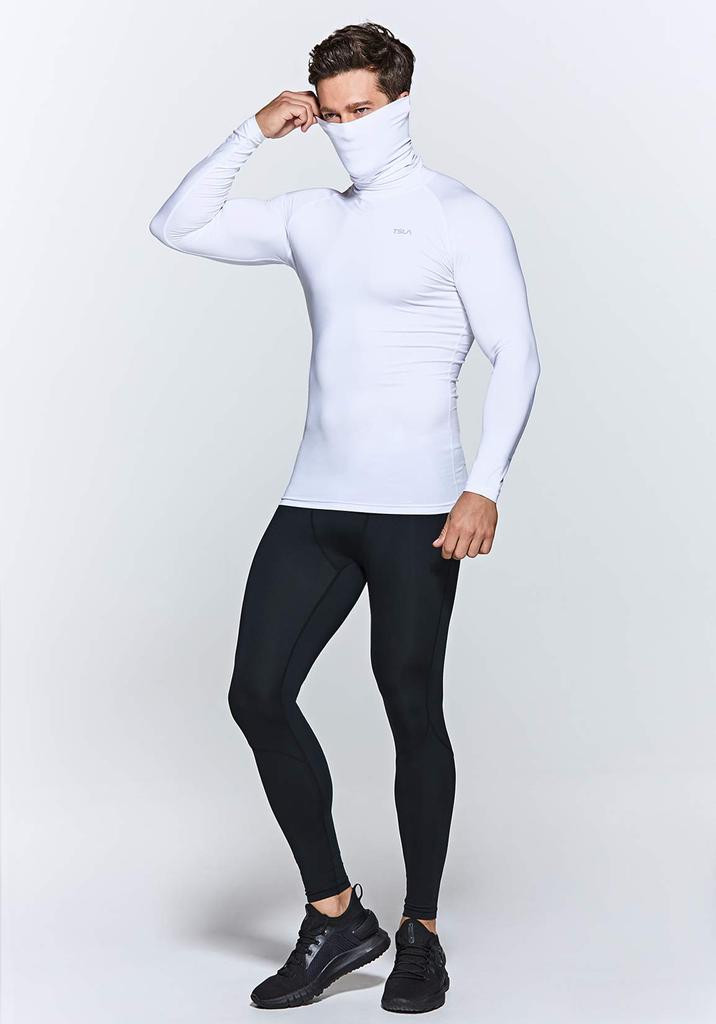 Tesla Long Sleeve Undershirt with Mask UV Compression Sports Turtleneck Base Layer Underwear for and Fitness Men's [Stretchable, Protection,