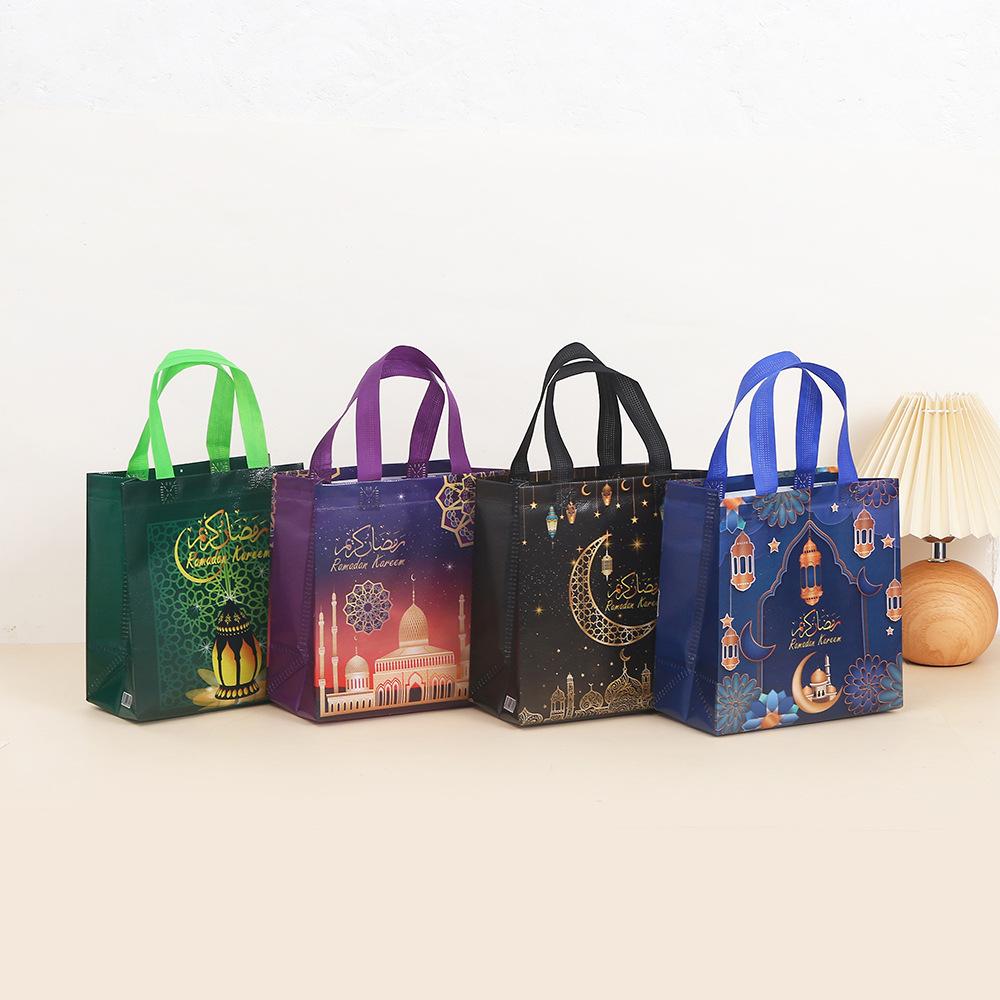 4/8/pcs Ramadan Mubarak Non-woven Gift Bags with Handles Eid Party Favor Treat Candy Bag for Eid Mubarak Muslim Party Decoration