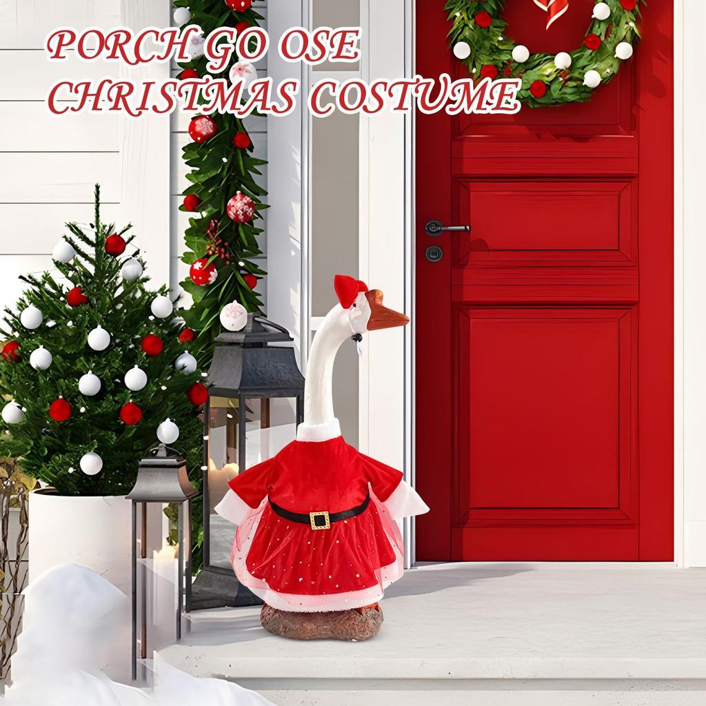 Porch Geese Clothes Funny Dress For Holiday Statue 23inch Christmas Geese Statue Outfit With Bow For Outdoor Yard Garden Party