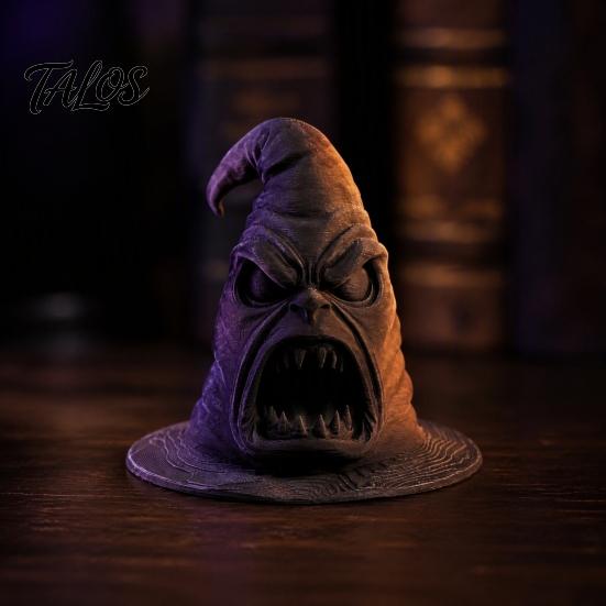 Unique Halloween Party Favors 3D Printed Dark Big Mouth Wizard Hat Figurine, Scary Witch Desktop Figurines Tabletop Statue, Gothic Ornament