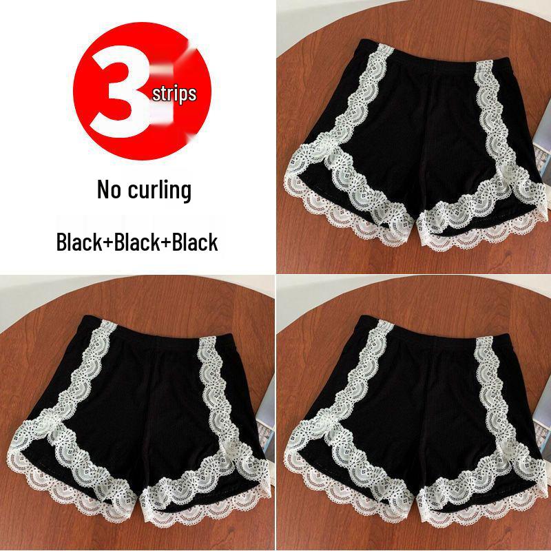 Women's Summer Lace Trim Anti-Exposure Ice Silk Safety Shorts