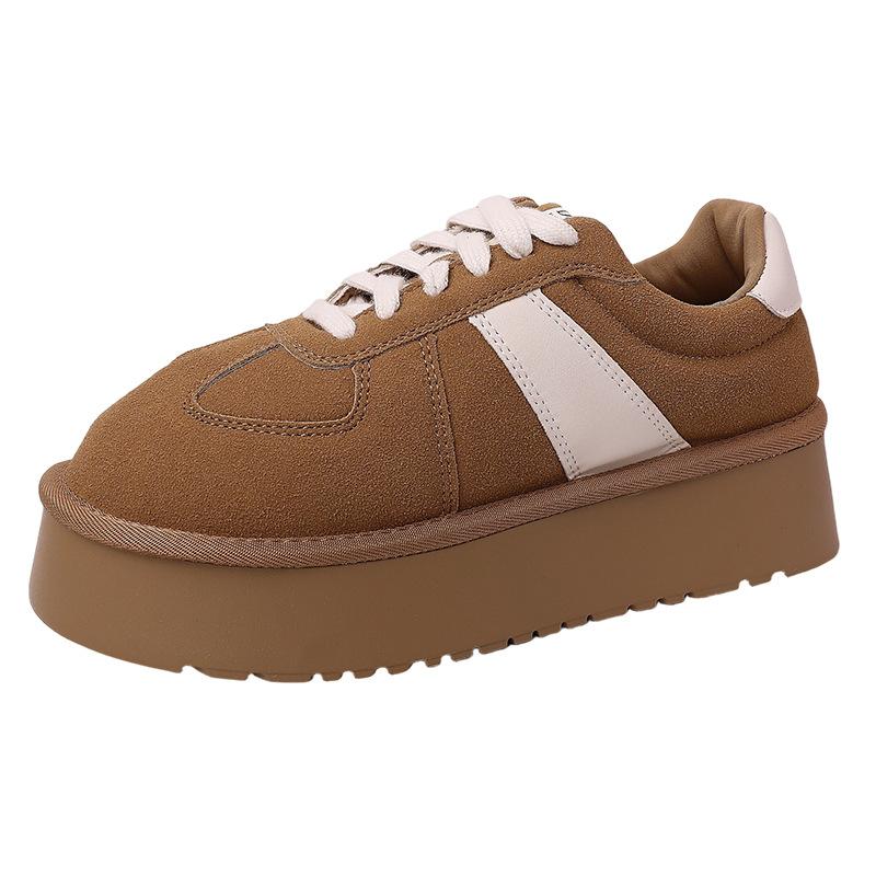 Retro matte leather thick-soled color matching lace-up German training shoes women's 2025 autumn and winter new fashion sports shoes cotton single s