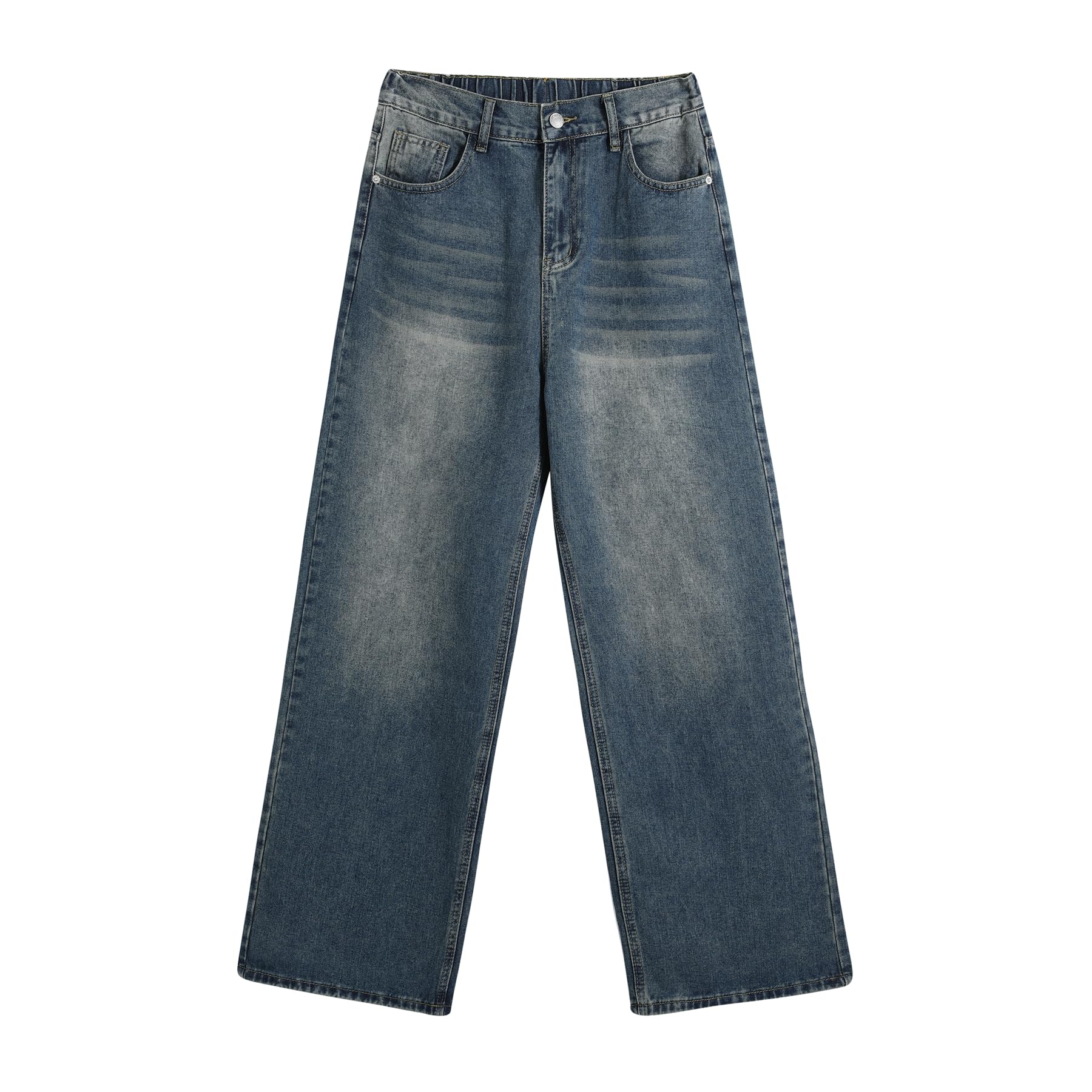 Джинсы FOMANSH для мужчин, Однотонные джинсовые брюки, Винтажная стирка, Простые цвета, 4 кармана спереди и сзади, Свободный прямой крой, Адаптирующийся к фигуре крой