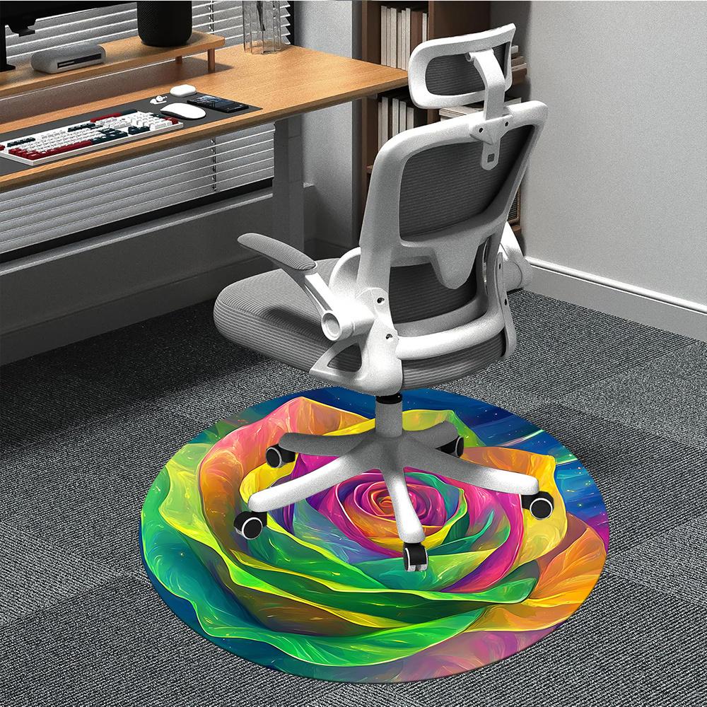 

1pc Rainbow Rose Office Round Area Rug, Indoor Mat Suitable ForOffice, Under Office Chairs Bedroom Living Room Home Decor, Room Decot071 80cm by 80cm