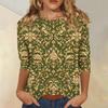 Women's Casual Three Quarter Sleeve Floral Print Crew Neck Top Relaxed Fit Lightweight Comfortable Blouse for Everyday Wear
