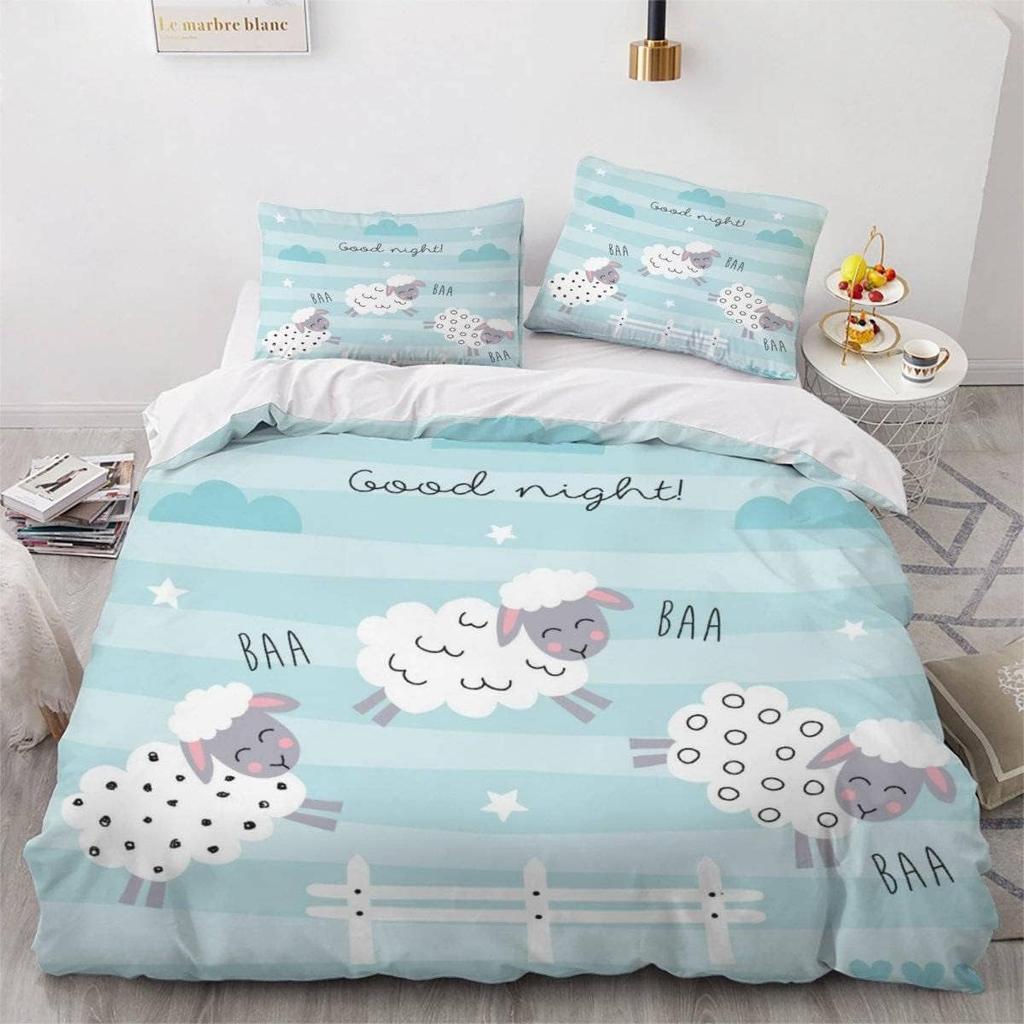 Cartoon Sheep Duvet Cover Double Size, 3D Cute Animals Soft Microfiber Bedding Set with 2 Pillowcases for Kids Boys Girls Teens