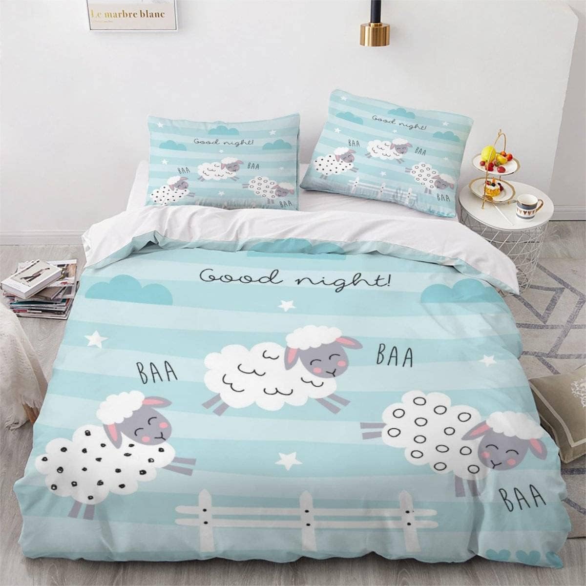

Cartoon Sheep Duvet Cover Double Size, 3D Cute Animals Soft Microfiber Bedding Set with 2 Pillowcases for Kids Boys Girls Teens 90x200cm