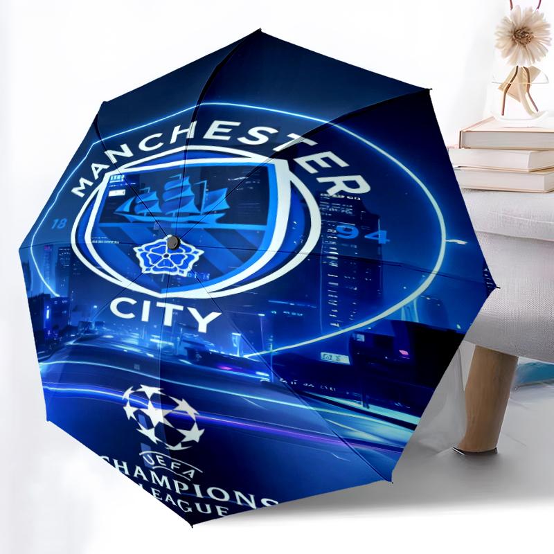 1pc Sturdy 8-Bone Auto Umbrella, Manchester United Manchester City Umbrella, Digital Printed, Foldable Umbrella for On-the-Go Outdoor Use