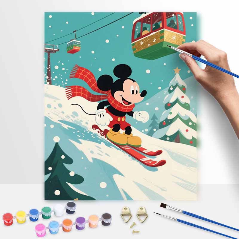 Disney digital oil painting skiing winter snow mountain hand painting home decoration painting 20x30cm