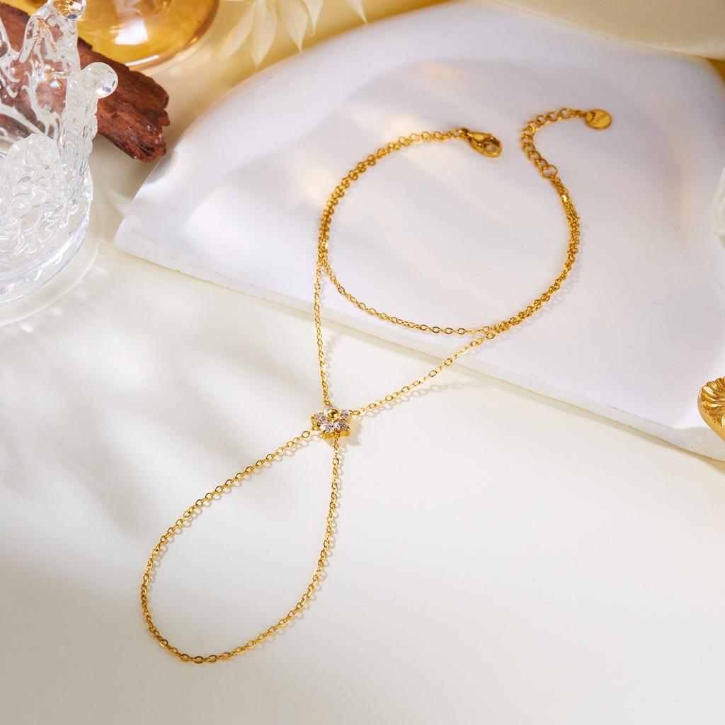 Braccialetti ad Anello per Dita Collegati con Strass Multistrato in Acciaio Inossidabile per Donna Braccialetto con Catena Sottile Fatta a Mano Gioielli da Festa