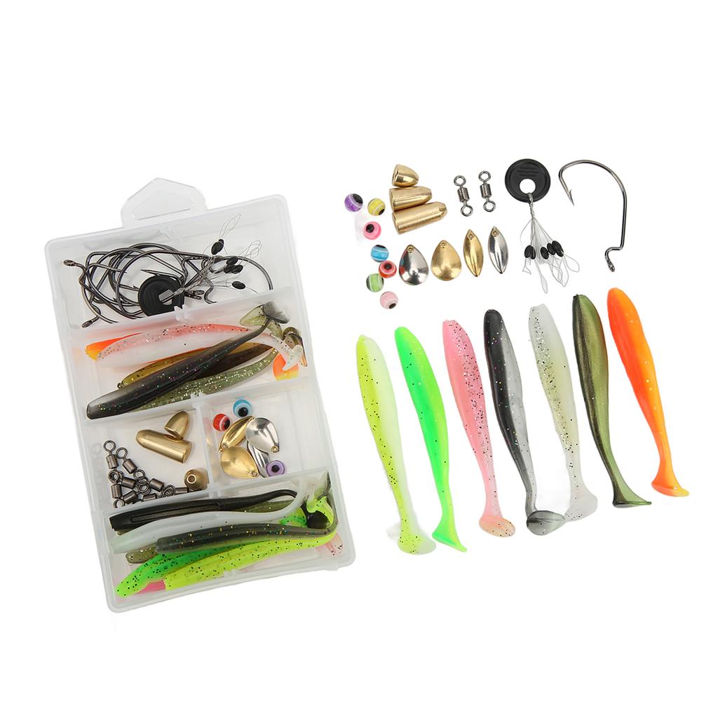 66 Stück Angelzubehör-Set Angelzubehör-Set mit Tacklebox inklusive T-Tail Weichköder Offset