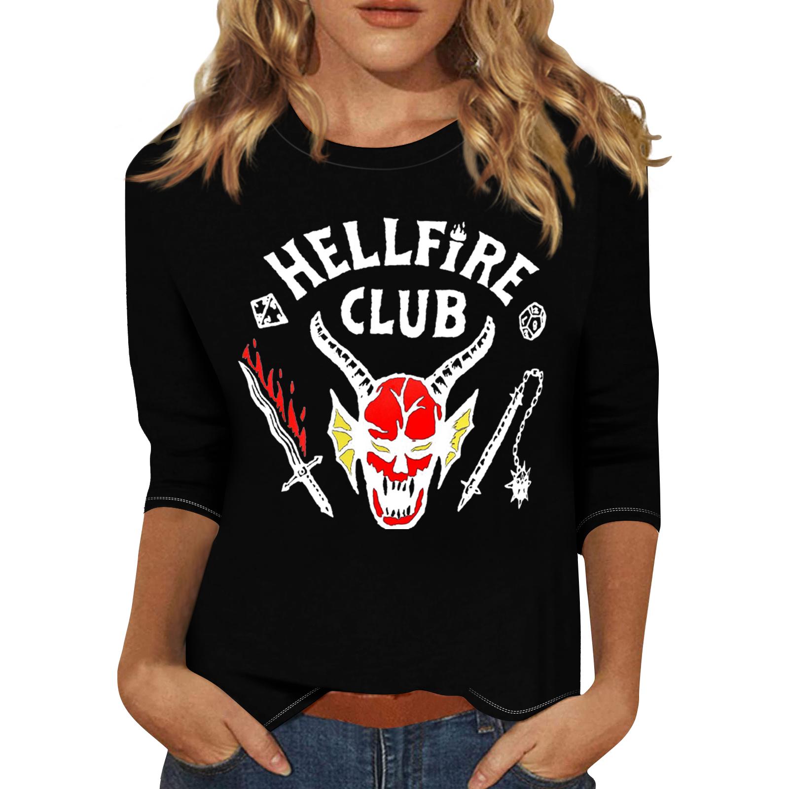 

Women s Fashionable Casual Three-Quarter Sleeve Printed Neck T-Shirt Top L чёрный